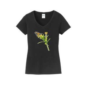 Monarch on Milkweed Ladies V-Neck Butterfly Tee