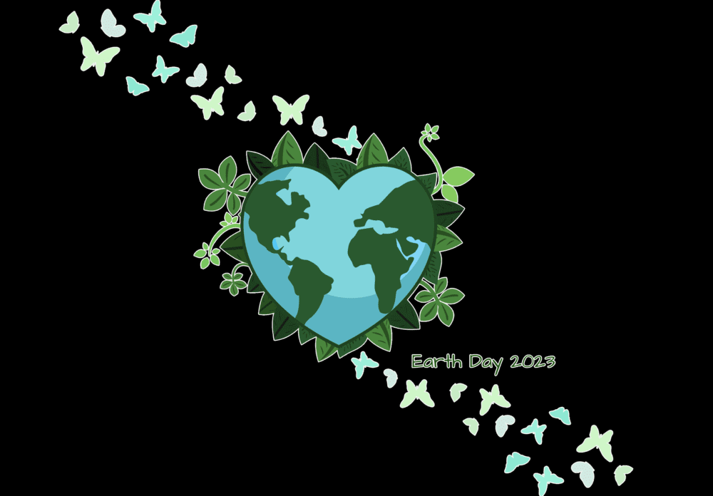Earth Day 2023, Butterflies on a heart world print