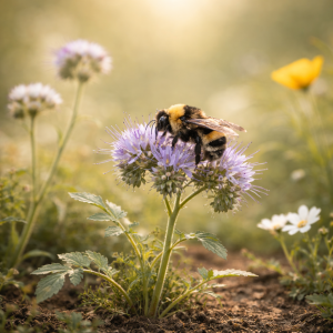 bumblebee pollinating phacelia flowers supporting native pollinators in Fallbrook