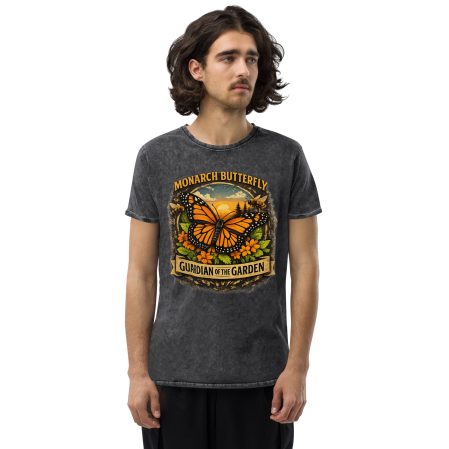 Male model wearing the Monarch Guardian charcoal acid wash tank, front view with relaxed California casual styling