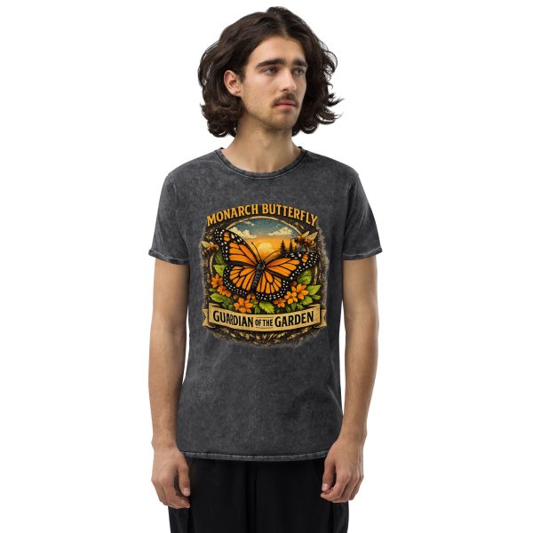 Male model wearing the Monarch Guardian charcoal acid wash tank, front view with relaxed California casual styling